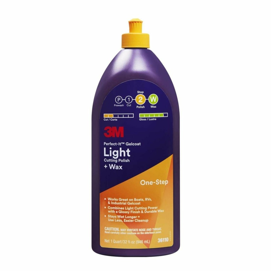 Boat Care 3M Wax | 3M Perfect-It Gelcoat Light Cutting Polish + Wax, Quart 946Ml 36110 Marine