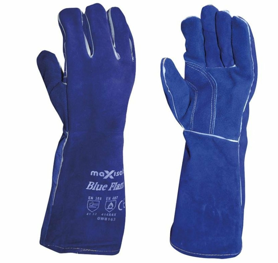 Safety Maxisafe Welding Gloves | Maxisafe Blue Welding Gauntlet Gloves Fabrication Foundry Safety Pizza Oven