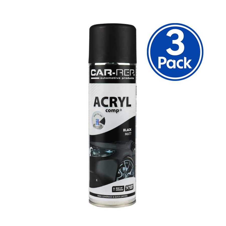 Paint Car-Rep Top Coats | Car-Rep Professional Automotive Matt Acrylic Aerosol 500Ml Black X 3 Pack