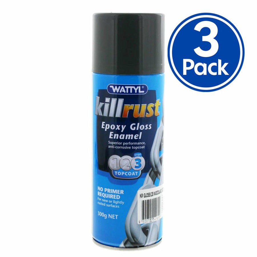 Paint Wattyl Exterior | Wattyl Killrust Epoxy Gloss Enamel Paint 300G Aerosol Colourbond Woodland Grey X 3 Pack