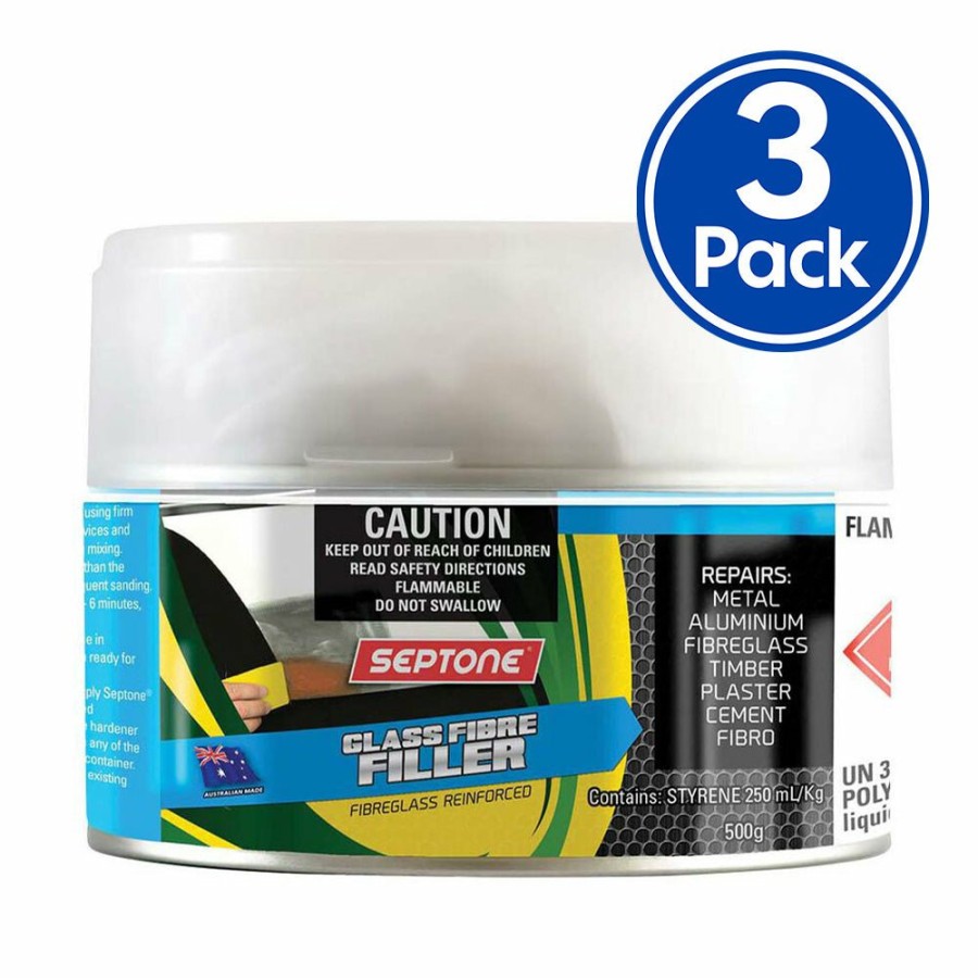 Prep & Repair Septone Fiberglass Fillers | Septone Glass Fibre Reinforced Polyester Filler Putty Bog With Hardener 500G X 3 Pack