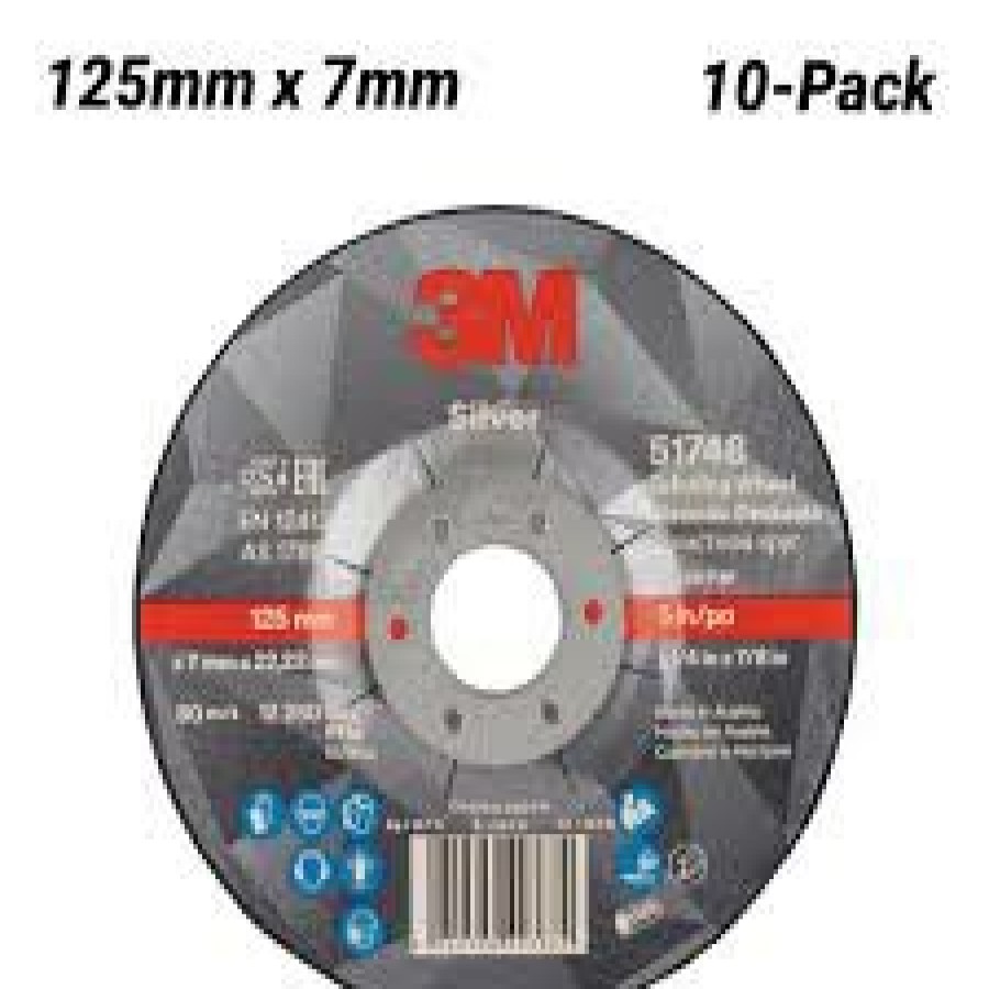 Cutting & Abrasives 3M | 3M Silver Depressed Centre Grinding Wheel 51748 125X7X22Mm Pk10