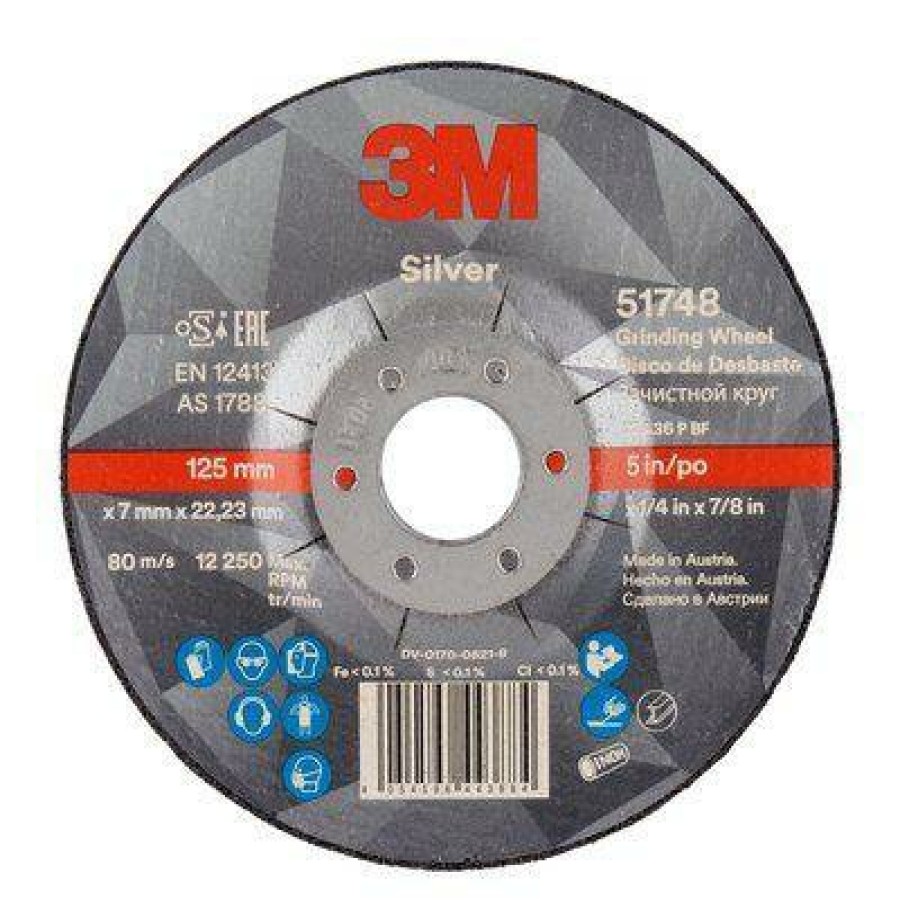 Cutting & Abrasives 3M | 3M Silver Depressed Centre Grinding Wheel 51748 125X7X22Mm Pk10