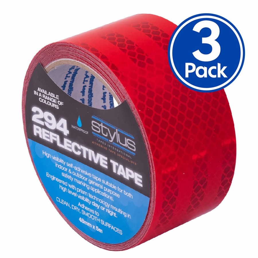 Safety Stylus | Stylus 294 Reflective Tape 48Mm X 5M X 3 Pack Red Waterproof High Visibility