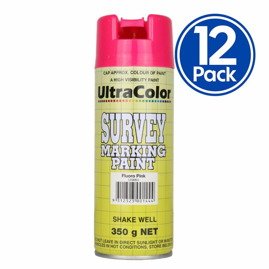 Paint UltraColor Linemarking | Ultracolor Survey Marking Paint Spot Marker Aerosol Can 350G Fluoro Pink X 12