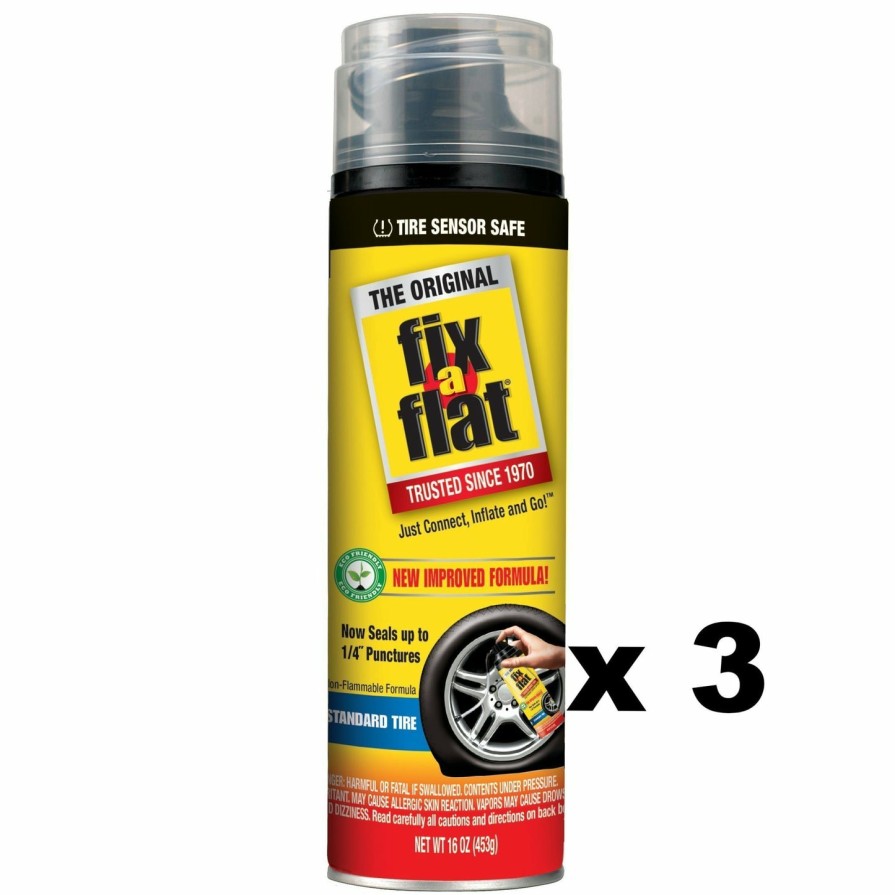 Car Care Fix-a-Flat Wheels & Tyres | Fix-A-Flat Aerosol Tire Inflator Eco-Friendly Formula Standard Tire 453G X 3